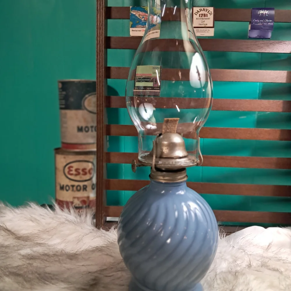 Blue Glass Oil Lamp